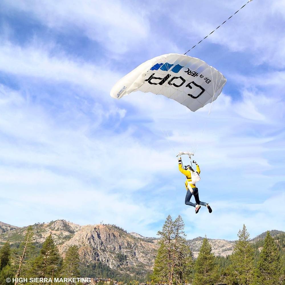 GoPro parachute stunt, landing on brand
