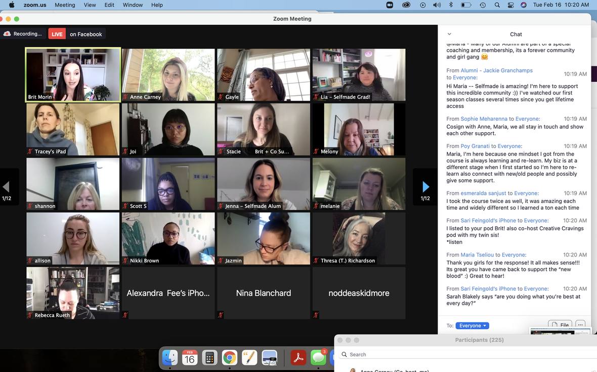 Co-hosting a live cohort session: 225 participants, simulcast to Facebook