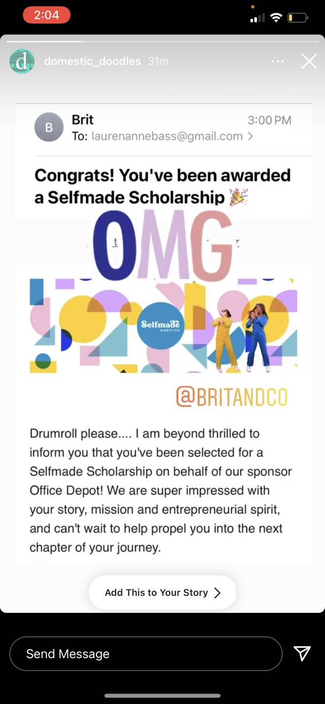A founder learns she won a scholarship, and posts the email
